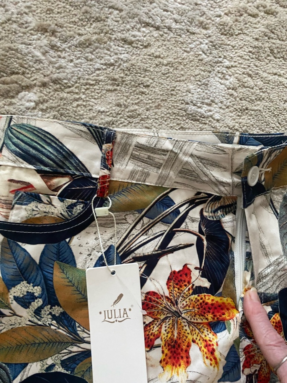 NWT Julia Lightweight Cotton Tropical Midi Skirt Palm Trees Flowers Leaves L - Picture 2 of 6